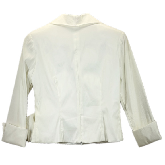 Xscape Cropped Blazer Ivory 3/4 Sleeve Women Sze 6 Brooch Holiday Cocktail Party - Picture 3 of 9